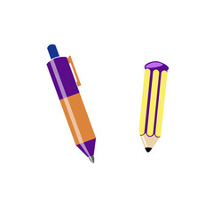 Vector illustration of ballpoint pen and colored pencils