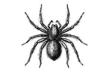 A black and white drawing of a spider cut out illustration for Halloween