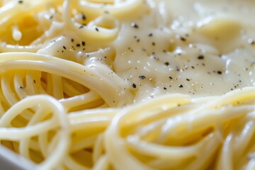 Close Up of Creamy Spaghetti with Pepper
