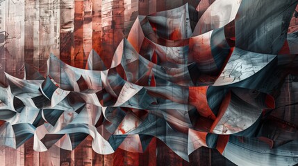 An abstract representation of a political tension. The art style tessellating textures resembling a web, weave or weft.