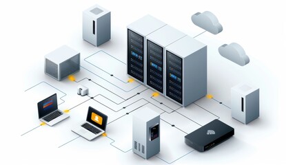 Obraz premium Cloud computing, showing an abstract network with clouds and devices connected