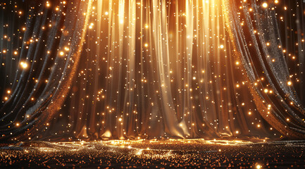 Golden Light Beams Shining with Sparkling Particles, Creating a Magical and Ethereal Atmosphere with Warm Glow for Elegant Backgrounds and Decorative Designs
