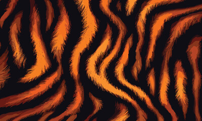 Exotic Tiger Skin Pattern Vector Illustration With Seamless Design. Animal Striped Skin Fur Pattern Texture Background