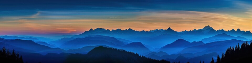 Cascade Mountains at Blue Hour After Sunset. Majestic Mountain Silhouette in Travel Background