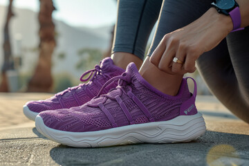 Naklejka premium Running Shoes Tie-Up at Sunrise