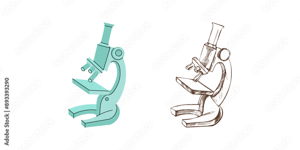 Poster vector flat and sketch style style school illustration. microscope sketch. back to school. the scien