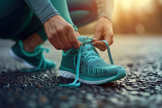 Lacing Up Sneakers at Sunrise