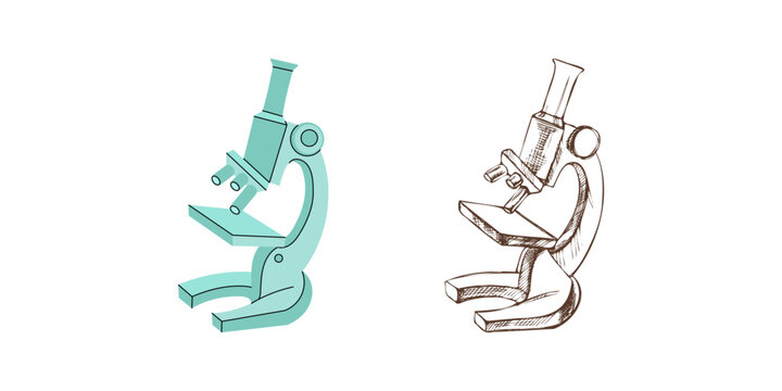 Vector flat and sketch style style school Illustration. microscope sketch. Back to School. The science.