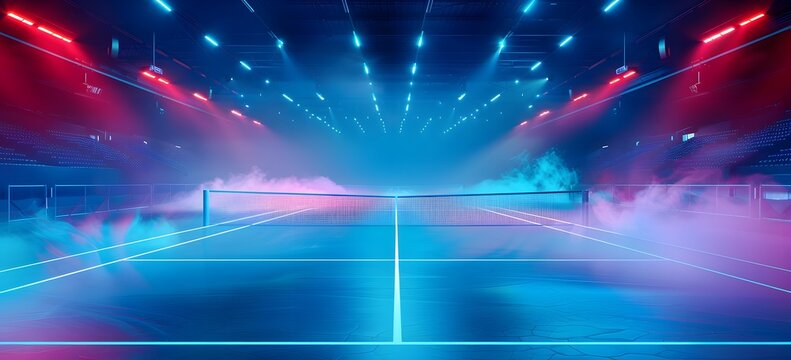 Futuristic tennis court background, digital backdrop for product display.