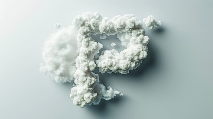 Fototapeta premium Capital letter P made of clouds or soft cotton. Fluffy airy style. Scrapbook activity. Generative AI