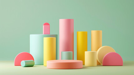 Fototapeta premium Cartoon digital 3D icon of diagrams and graphics, pastel colors, soft shapes, financial chart template. Generative AI