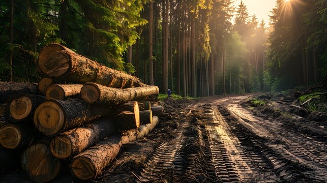 Forest managed sustainably with FSC certification selective logging for biodiversity protection Concept Sustainable Forest Management, FSC Certification