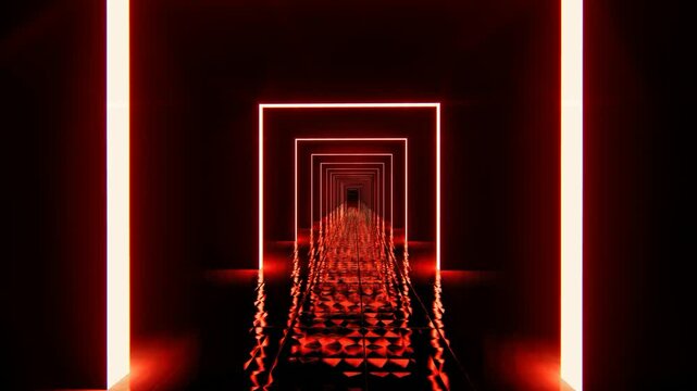 neon light corridor 3d render