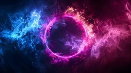 Naklejka premium abstract background with smoke and neon glowing circle,