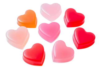 Heap of heart shaped jellies on white background. Valentines Day greeting card concept. Copy space
