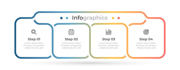 Business creative infographic process chart. Vector layout design with marketing icons and 4 steps or options. Ideal for illustrating business processes and strategies.