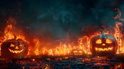 Fototapeta premium Burning Jack-o'-Lantern with Flames.