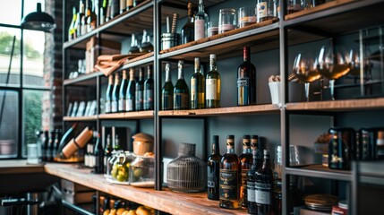 Obraz premium Modern Wine Cellar with Bottles and Glasses