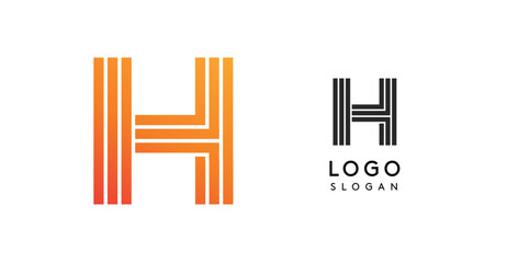 Modern H letter monogram logo. Abstract design with linear, geometric lines, orange and black gradient. For corporate branding, business identity, professional company logos. Vector illustration.