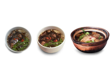 Bak kut teh on a white background,with clipping path, pork rib dish cooked in broth popularly served in. Malaysia and Singapore