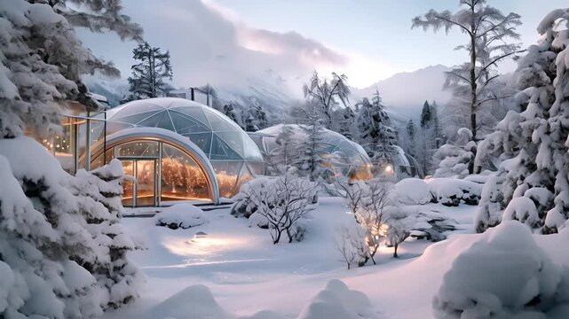 Snow-Covered Domes in a Mountainous Landscape