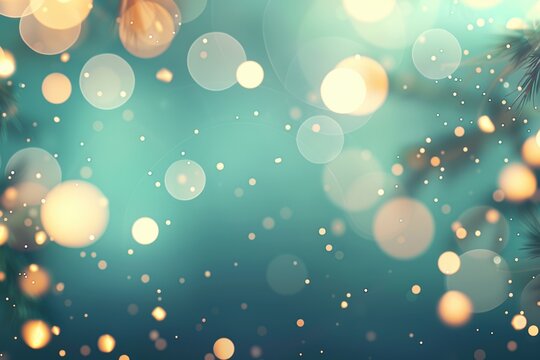Abstract background with golden bokeh lights falling on a teal backdrop