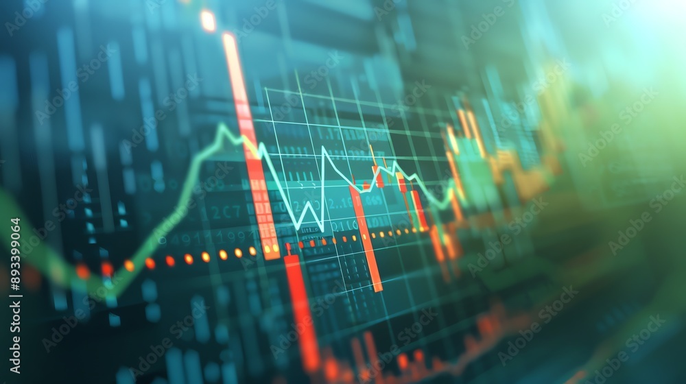 Poster close-up of a stock market chart showing fluctuations in prices. the chart is displayed on a compute