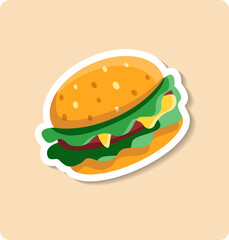 Delicious burger floating on yellow background illustration