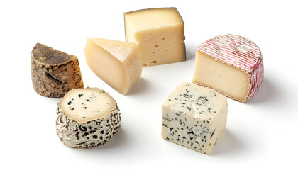 Set of delicious cheese on white background