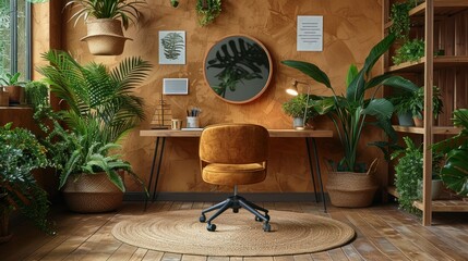 Cozy Home Office with Lush Greenery