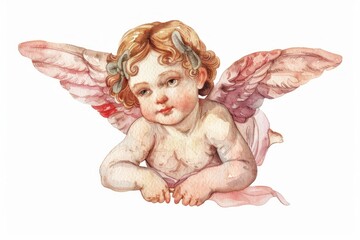 Fototapeta premium Cherubic angel watercolor illustration