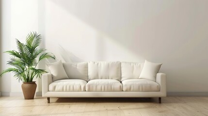 photo empty white wall interior with sofa and green plant
