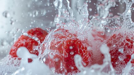 Fresh Strawberries Splashing in Water