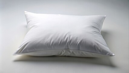 Isolated soft white pillow with slight wrinkles against a clean pure white background, conveying serenity and peaceful slumber ambiance.
