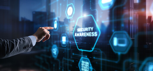 Virtual display button: Security Awareness Business, Technology, Internet and network concept