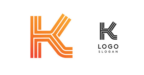 Stylized letter K logo with orange gradient and black version. Modern, minimalistic design suitable for corporate branding, business identity, and marketing materials. Flat vector illustration.