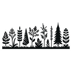 Obraz premium various decorating plant items with black silhouette on a white background