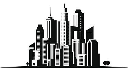 Obraz premium city building in black silhouette on white background