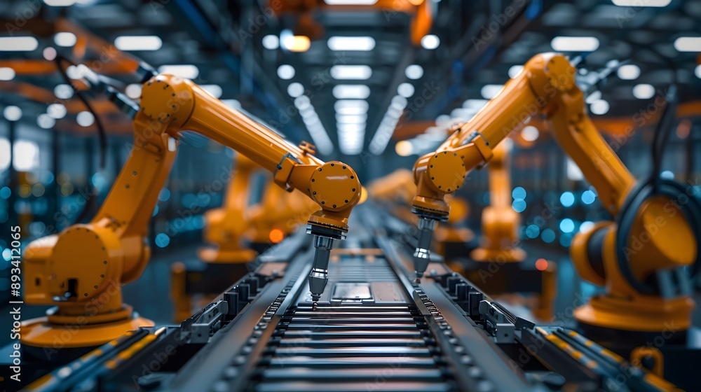 Aufkleber futuristic manufacturing plant with advanced robotic arms efficiently assembling products in a high 