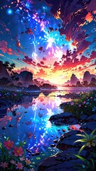 Alien World Scenery: Sunset and Stars