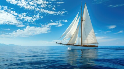 Fototapeta premium Elegant Classic Yacht Sailing Through Calm Waters