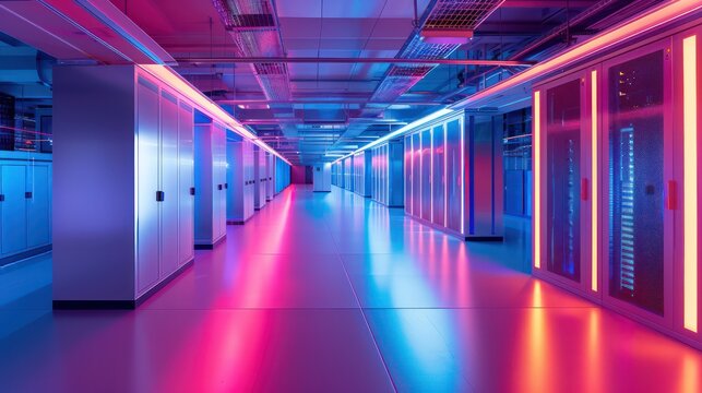 corporate quantum computing lab with supercooled processors, secure data centers, and a viewing area for demonstrations