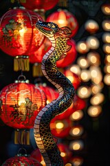 Fototapeta premium snake and Chinese lanterns. selective focus
