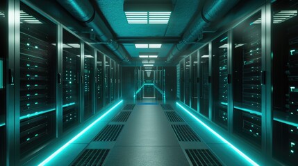Advanced Server Room in Gray with Turquoise Glow