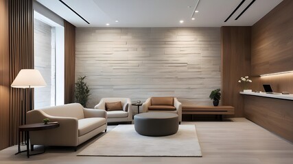 masonry walls, a psychologist's office, and a modern, contemporary aesthetic