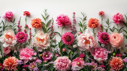 Fototapeta premium Floral Border with Pink, Peach and Orange Blooms