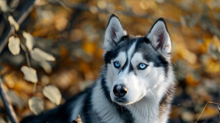 Husky Portrait with Autumn Background