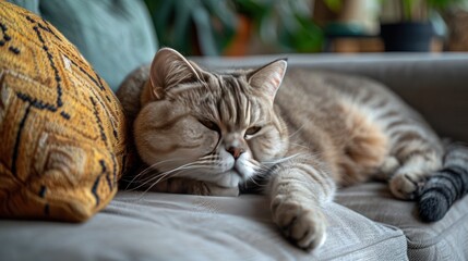 Sleeping Cat On Couch