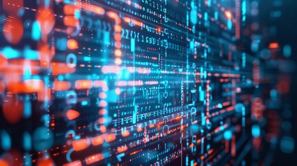 Binary code flowing across screen