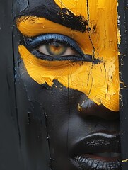 beautiful african female makeup with a glowing yellow eyes.